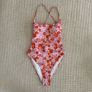 NWT BERLOOK orange floral backless tie one piece swimsuit